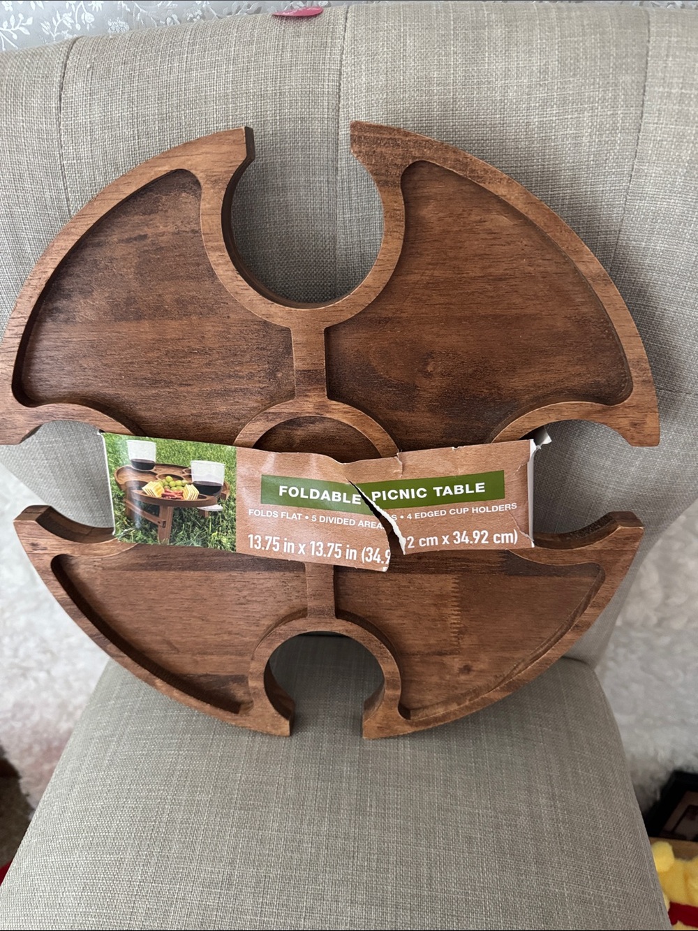 Foldable Wooden Picnic Table Tray - Brown
